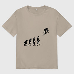 Футболка оверсайз женская Эволюция лыжник, цвет: миндальный