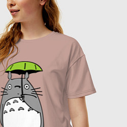 Футболка оверсайз женская Totoro с зонтом, цвет: пыльно-розовый — фото 2