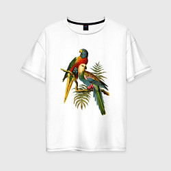 Футболка оверсайз женская Тропические попугаи, цвет: белый