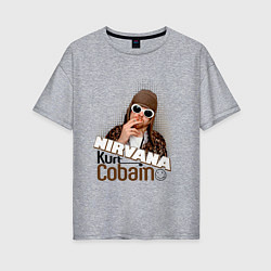 Футболка оверсайз женская Kurt Cobain in glasses, цвет: меланж