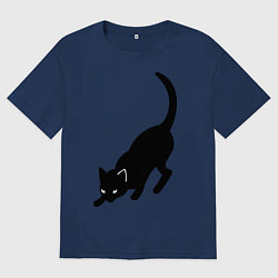 Футболка оверсайз женская ЧернаяБелая кошечка, цвет: тёмно-синий