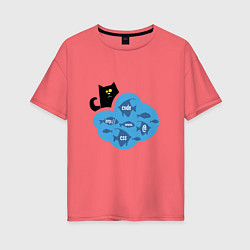 Футболка оверсайз женская Кот программиста, цвет: коралловый