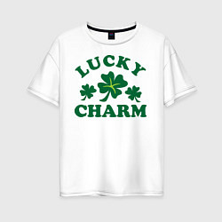 Футболка оверсайз женская Lucky charm - клевер, цвет: белый