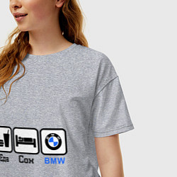 Футболка оверсайз женская Главное в жизни - еда, сон,bmw, цвет: меланж — фото 2