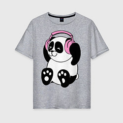 Футболка оверсайз женская Panda in headphones панда в наушниках, цвет: меланж