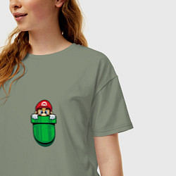 Футболка оверсайз женская Марио в кармане, цвет: авокадо — фото 2