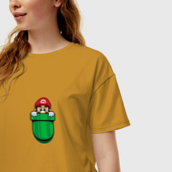 Футболка оверсайз женская Марио в кармане, цвет: горчичный — фото 2