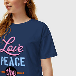Футболка оверсайз женская Love peace the Beatles, цвет: тёмно-синий — фото 2