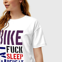 Футболка оверсайз женская Bike eat sleep repeat, цвет: белый — фото 2