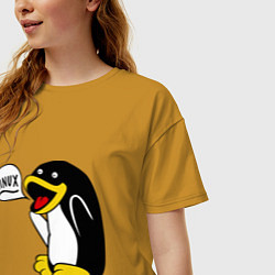 Футболка оверсайз женская Пингвин: Linux, цвет: горчичный — фото 2