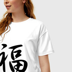 Футболка оверсайз женская Иероглиф удача, цвет: белый — фото 2