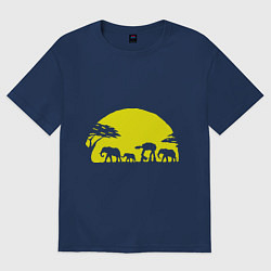 Футболка оверсайз женская Слоники на закате, цвет: тёмно-синий