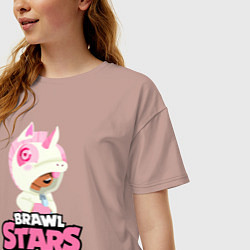 Футболка оверсайз женская Brawl Stars Leon Unicorn, цвет: пыльно-розовый — фото 2