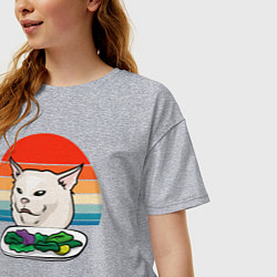Футболка оверсайз женская Woman yelling at a cat, цвет: меланж — фото 2