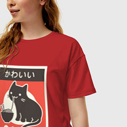 Футболка оверсайз женская Котик и рамен, цвет: красный — фото 2