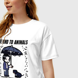 Футболка оверсайз женская Be kind to animals or I'll kil, цвет: белый — фото 2