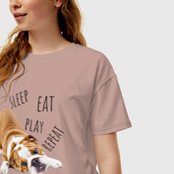 Футболка оверсайз женская Sleep Eat Play Repeat Бульдог, цвет: пыльно-розовый — фото 2