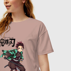 Футболка оверсайз женская KIMETSU NO YAIBA, цвет: пыльно-розовый — фото 2