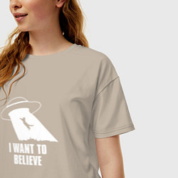 Футболка оверсайз женская I want to believe кот, цвет: миндальный — фото 2
