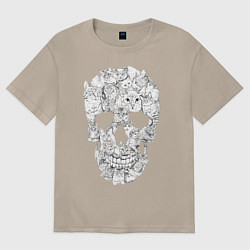 Футболка оверсайз женская ЧЕРЕП ИЗ КОТИКОВ, цвет: миндальный