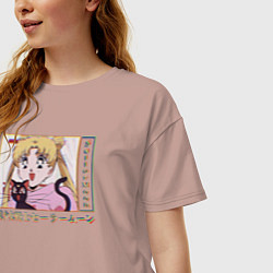 Футболка оверсайз женская Sailor Moon Usagi Tsukino Luna, цвет: пыльно-розовый — фото 2