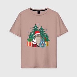 Футболка оверсайз женская New Year Totoro, цвет: пыльно-розовый