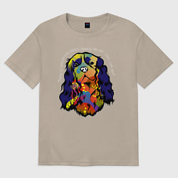 Футболка оверсайз женская Берегись кавалер кинг спаниеля, цвет: миндальный