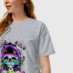 Футболка оверсайз женская Crazy skull - skateboard, цвет: меланж — фото 2