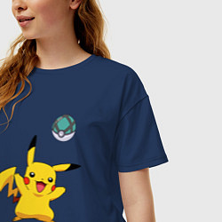 Футболка оверсайз женская Pokemon pikachu 1, цвет: тёмно-синий — фото 2