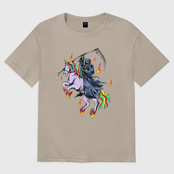 Футболка оверсайз женская Смерть на единороге, цвет: миндальный