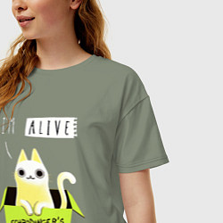 Футболка оверсайз женская Кот спереди жив, а сзади, цвет: авокадо — фото 2