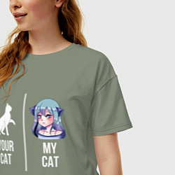 Футболка оверсайз женская Твоя кошка, моя кошка, цвет: авокадо — фото 2