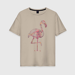 Футболка оверсайз женская Узорчатый фламинго, цвет: миндальный