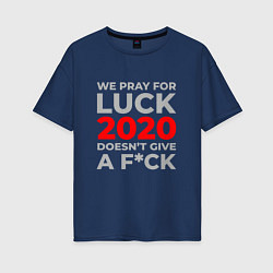 Футболка оверсайз женская 2020 Pray For Luck, цвет: тёмно-синий