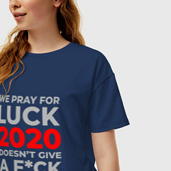 Футболка оверсайз женская 2020 Pray For Luck, цвет: тёмно-синий — фото 2