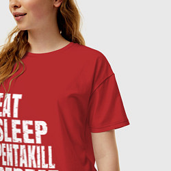 Футболка оверсайз женская EAT SLEEP PENTAKILL REPEAT, цвет: красный — фото 2
