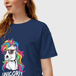 Футболка оверсайз женская Unicorn hipster, цвет: тёмно-синий — фото 2