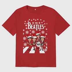 Футболка оверсайз женская Битлз Новогодний, цвет: красный