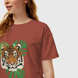 Футболка оверсайз женская Тигр в джунглях, цвет: кирпичный — фото 2