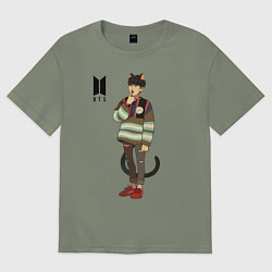 Футболка оверсайз женская BTS Cat, цвет: авокадо