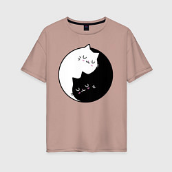 Футболка оверсайз женская Yin and Yang cats, цвет: пыльно-розовый