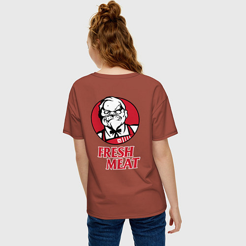 Женская футболка оверсайз Pudge Dota Fresh Meat Пудж / Кирпичный – фото 4