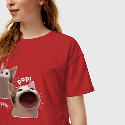 Футболка оверсайз женская Cat Pop - Мем, цвет: красный — фото 2