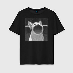 Футболка оверсайз женская ЧБ Pop Cat, цвет: черный