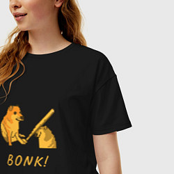 Футболка оверсайз женская Doge Bonk go to horny jail, цвет: черный — фото 2