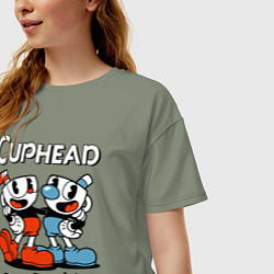 Футболка оверсайз женская Cuphead, Dont deal with devil, цвет: авокадо — фото 2