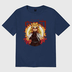 Футболка оверсайз женская Огненный Столп Kimetsu no Yaiba, цвет: тёмно-синий