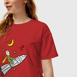 Футболка оверсайз женская Маленький принц на ракете, цвет: красный — фото 2
