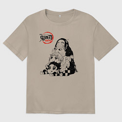 Футболка оверсайз женская Танджиро Зеницу Иноске Незуко, цвет: миндальный