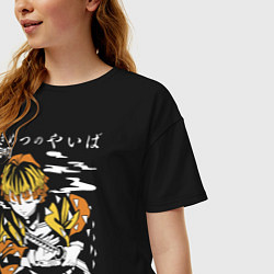Футболка оверсайз женская Зеницу Агацума Kimetsu no Yaiba, цвет: черный — фото 2